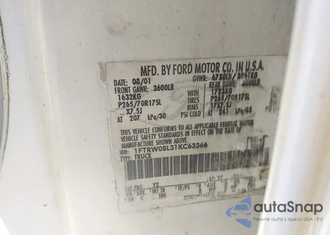 2001 Ford F-150 King Ranch Edition/Lariat/Xlt z USA, uszkodzony, nr VIN 1FTRW08L31KC63366